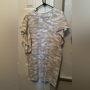 Large Mudpie tan camo dress with flutter sleeve